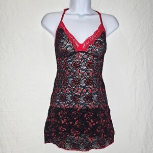 vintage y2k 90s red black lace whimsigoth gothic t back lingerie dress